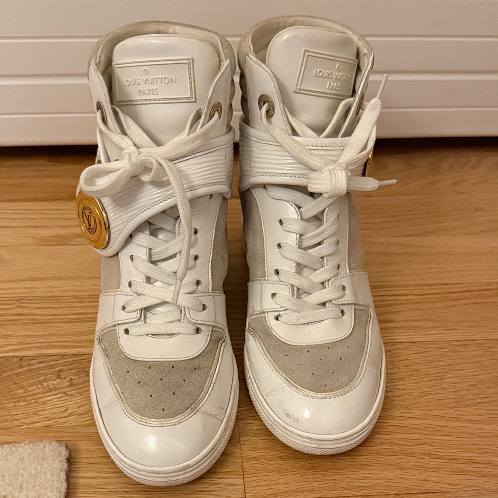 Louis Vuitton White and Cream High-Top Sneakers